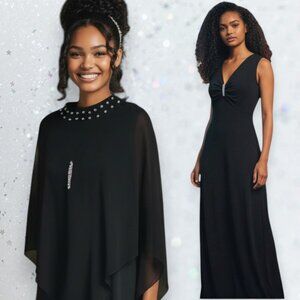 Vintage 1980s 2 Piece Black Evening Gown with Rhinestones Size 12